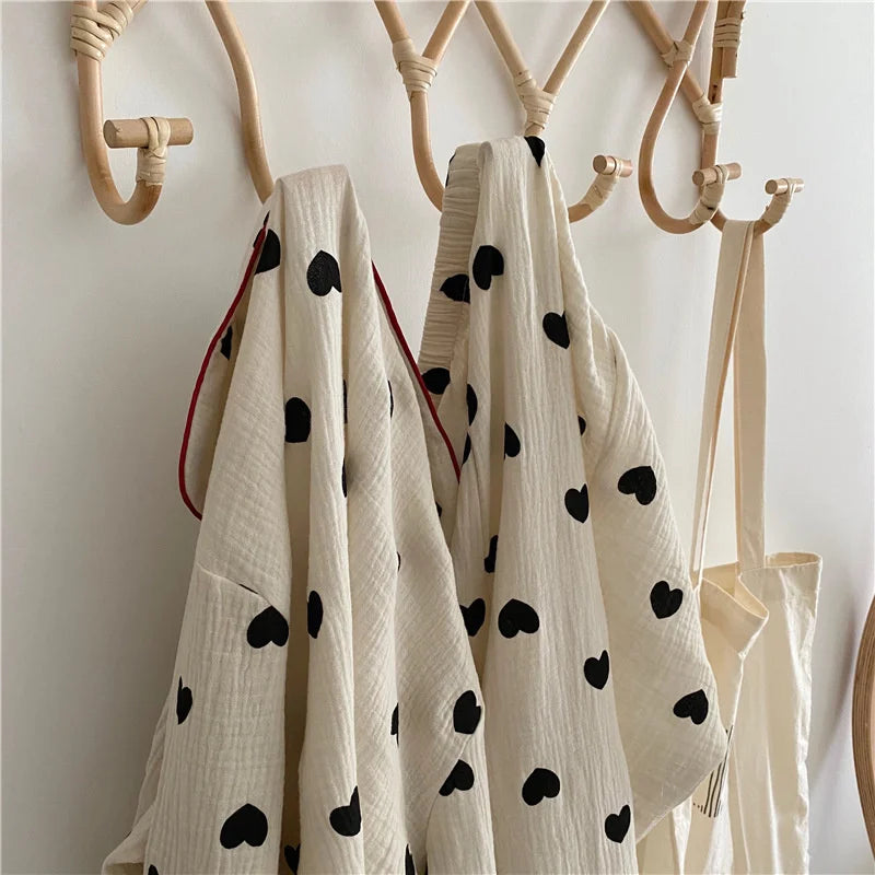 2 Pieces Womens Pajamas Long Sleeve Sleepwear Korean Heart Print Pijama Set Casual Nightwear Lady Home Suit Spring Pyjama Nighty