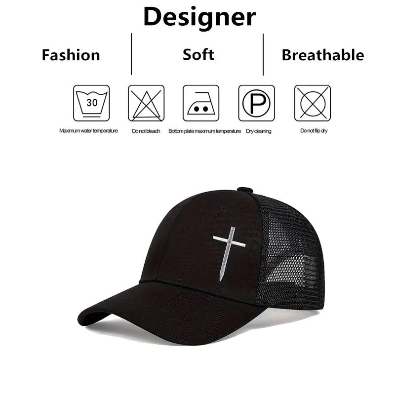 Unisex Cross Embroidery Baseball Net Caps Hip Hop Cap Spring and Summer Outdoor Adjustable Casual Hats Sunscreen Hat