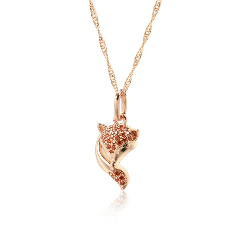 SYOUJYO Red Natural Zircon Fox Pendant Necklace For Women 585 Rose Gold Color Animal-shaped Fine Jewelry Viralgem Store