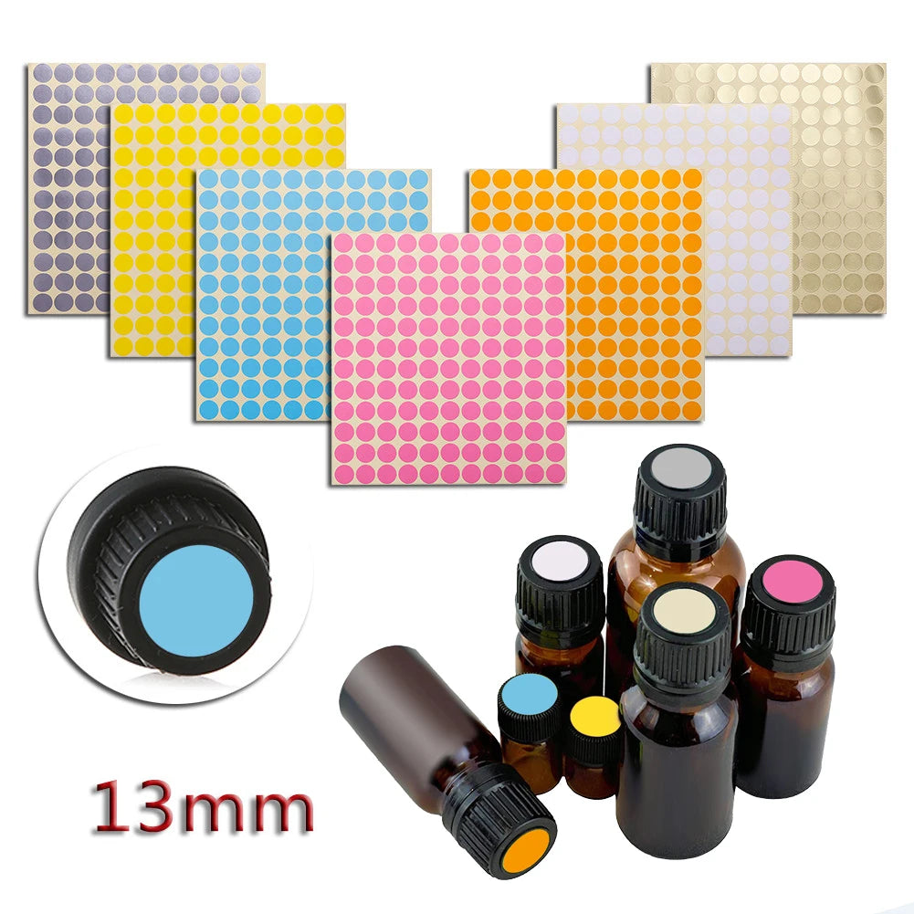 1 Sheet of 132 Blank Round Stickers Labels for Essential Oil Bottle Cap Lid Water Resistant 7 Color Sticker 13mm DIY