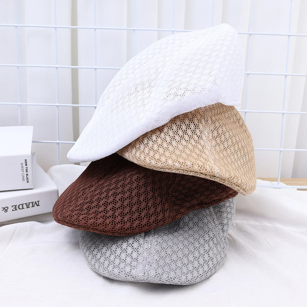 Spring Summer Hollow Berets For Men Convenient Breathable Mesh Beret Hat Quick-drying  Cap Retro Sun Hats Painter Caps