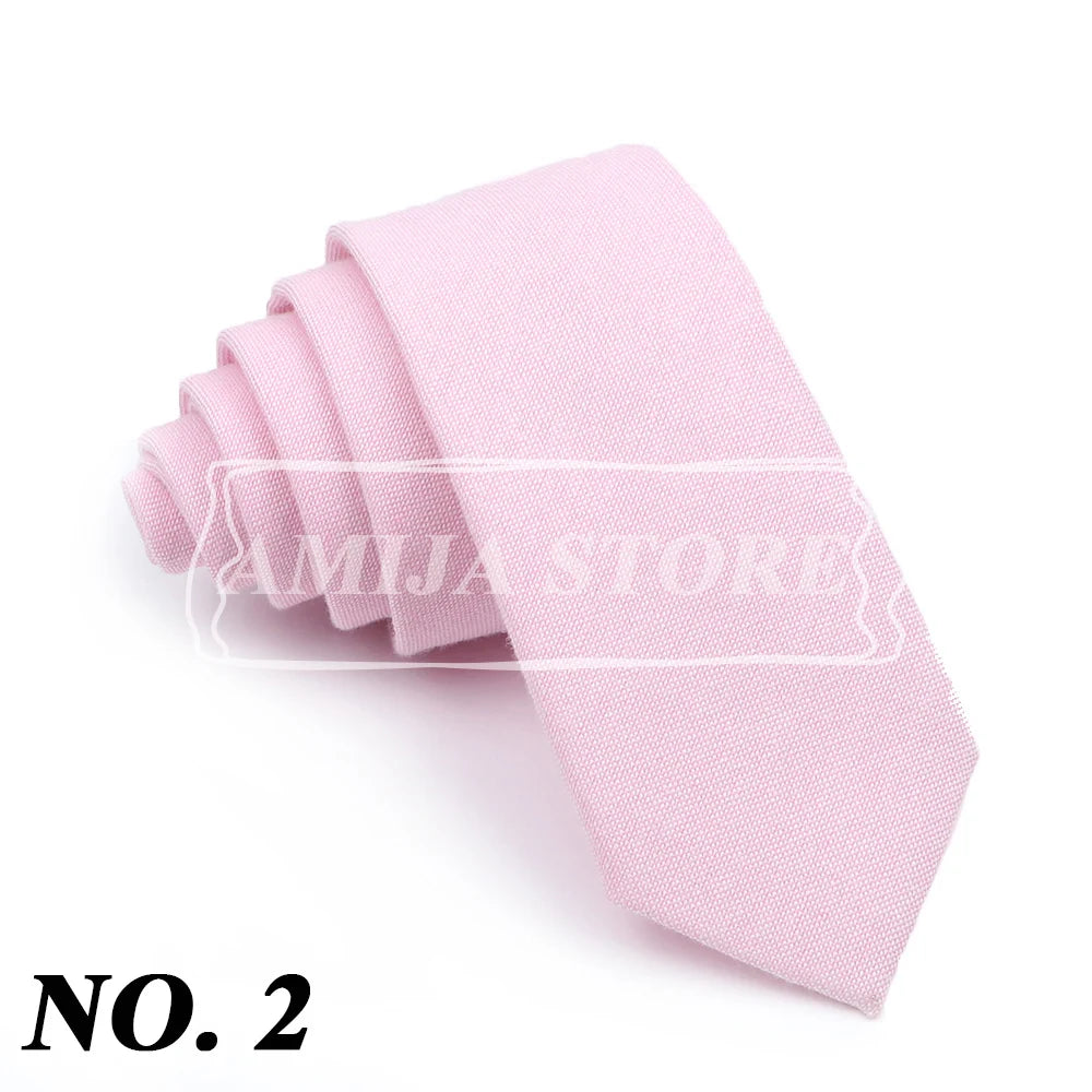 Wed Cotton Tie Solid Color Necktie For Man Woman Blue Pink Yellow Skinny Slim Ties Fashion Wedding Party Gifts Men Accessories