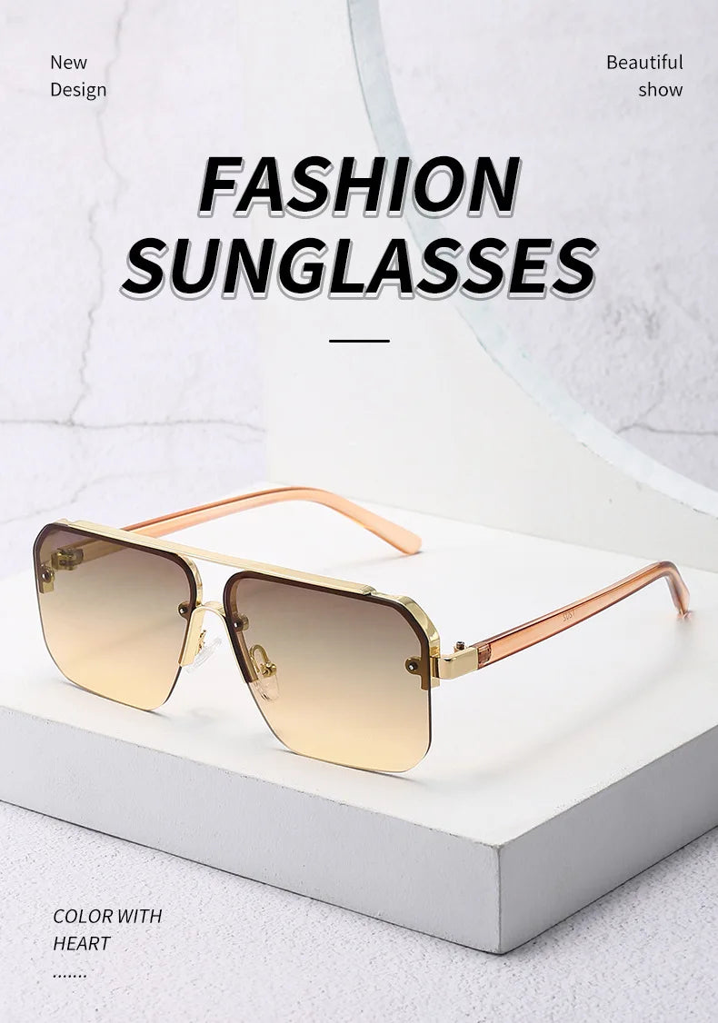 2024 New Square Frame Sunglasses Europe And The United States Fashion Sunglasses Men And Women Half Frame Sunglasses