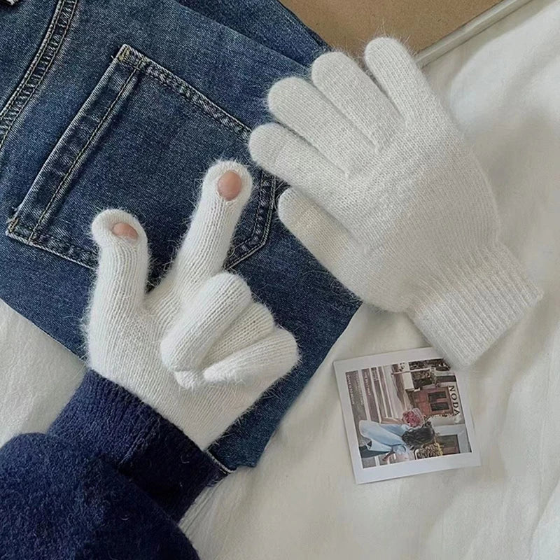 1Pair Autumn Winter Warm Gloves Wool Knitted Touchscreen Gloves Full Finger Mittens Outdoor Skiing Ride Casual Windproof Guantes