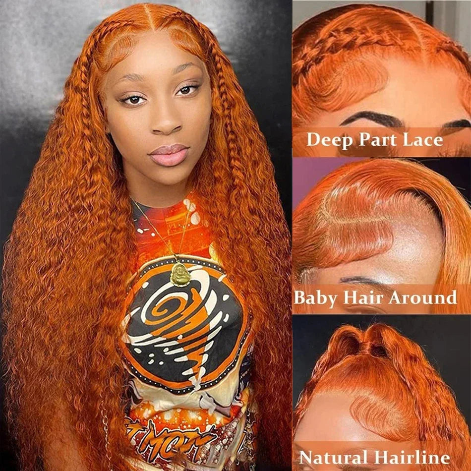 13x6 HD 30 Inch Ginger Orange Lace Front Wig Loose Deep Wave Curly Lace Front Human Hair Wigs Water Wave 13x4 Lace Frontal Wigs Viralgem Store