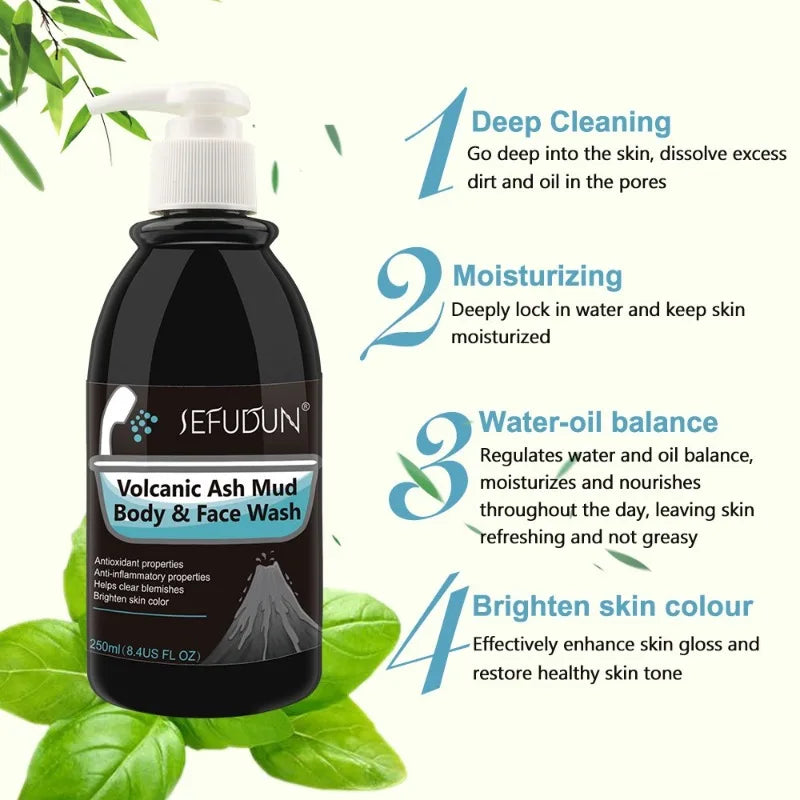 Volcanic Mud Whitening Body Wash Deep Sea Mud Dirt Removal Exfoliating Deep Cleaning and Brightening Skin Whitening Miracle