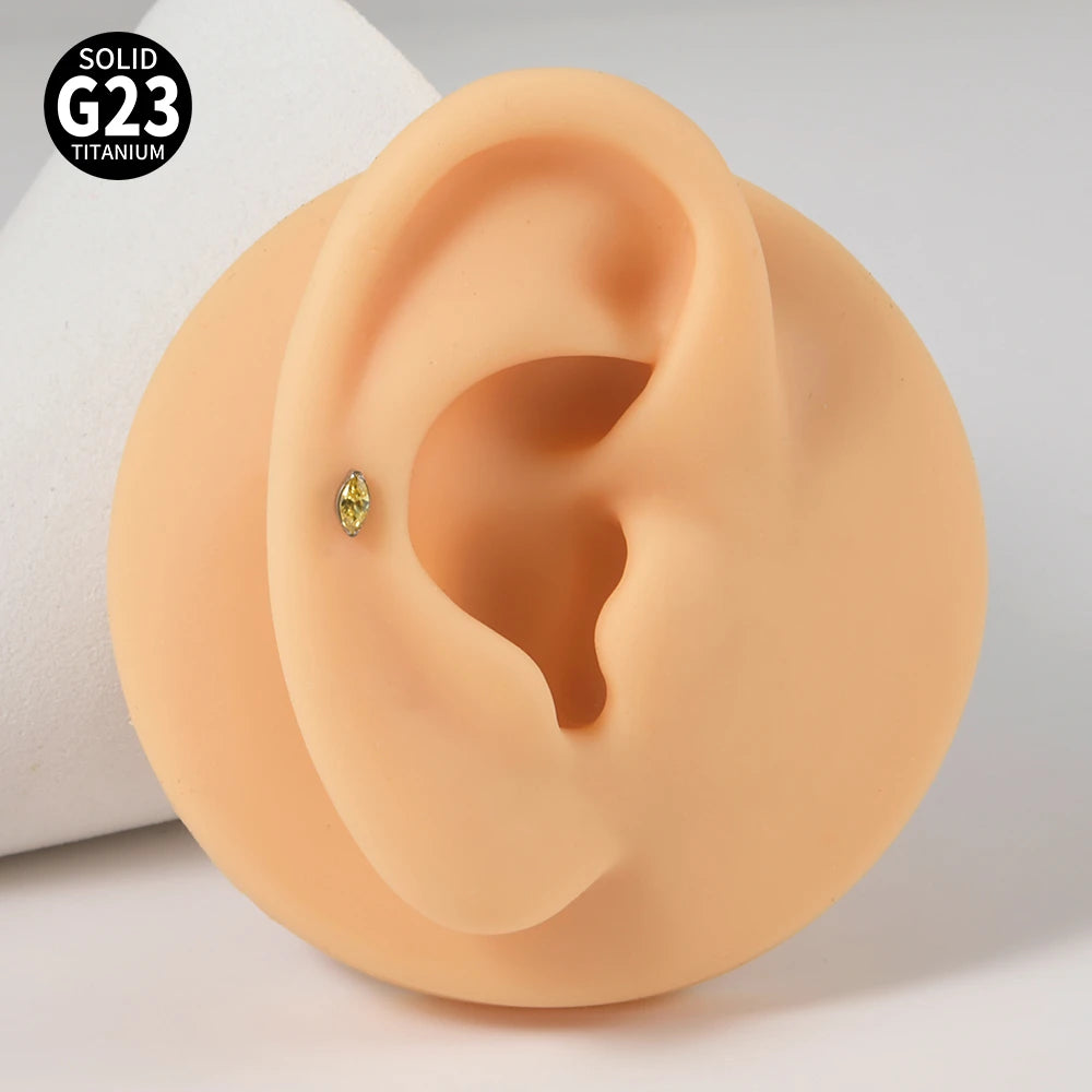1PC ASTM F136 Titanium Marquise Labret CZ Zircon Ear Tragus Cartilage Flat Back Earring Piercing Internally Thread Body Jewelry