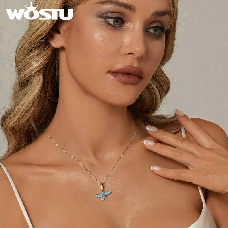 WOSTU 925 Sterling Silver Magical Flying Fish Pendants Blue Ocean Whale Bead Fit Original Bracelet DIY Charms Jewelry Making