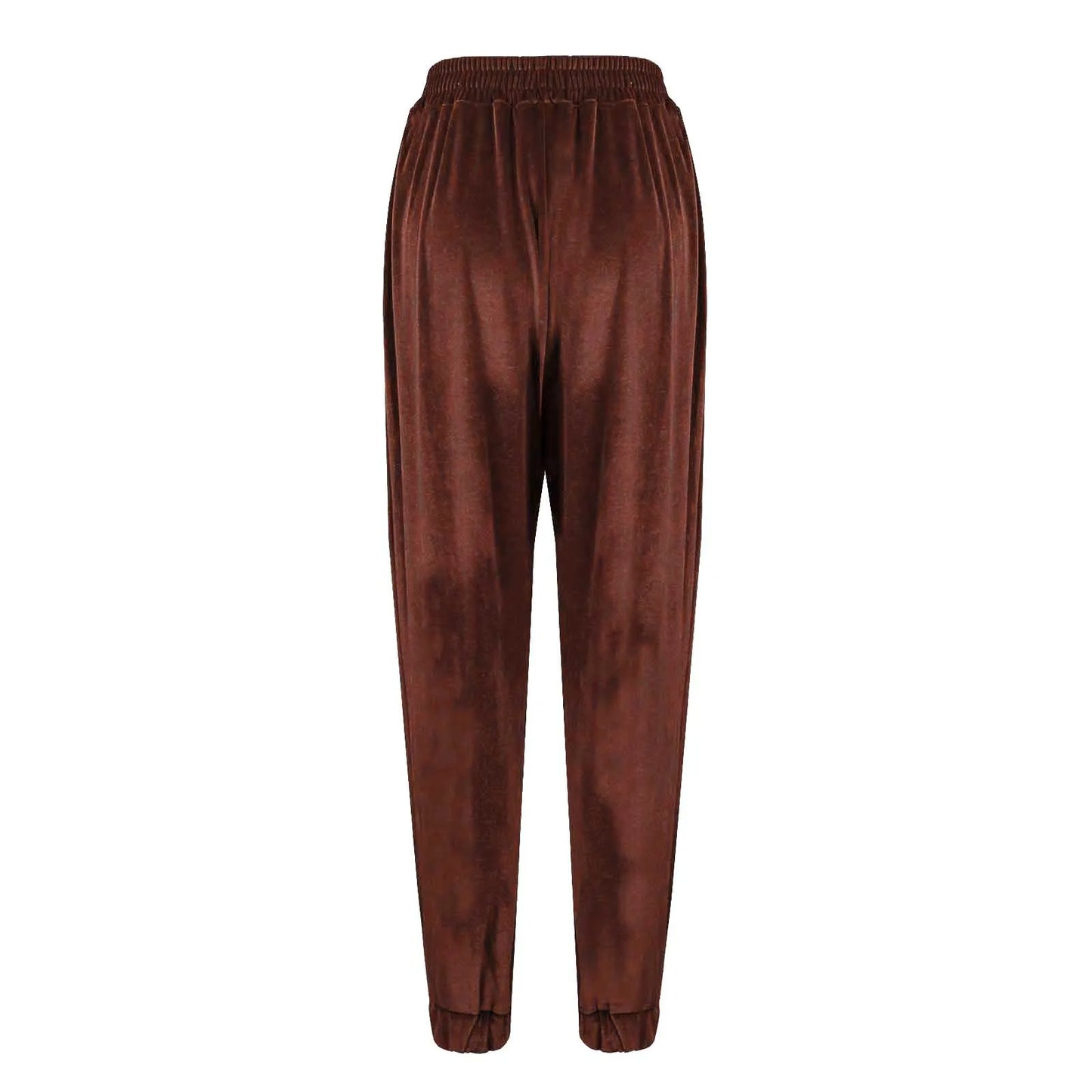 Women's Velvet Pants High Waist Loose Wide Leg Pants Casual Elastic Waist Velour Long Trousers with Pockets