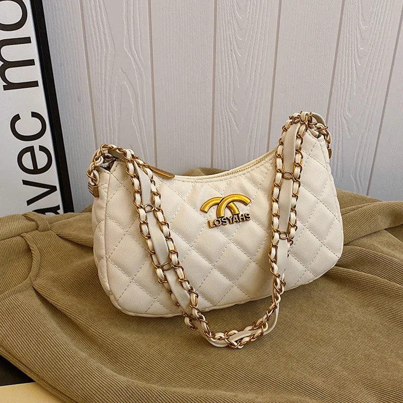 Advanced texture diamond grid small bag for women's 2025 autumn and winter new retro light luxury chain shoulder armpit bag