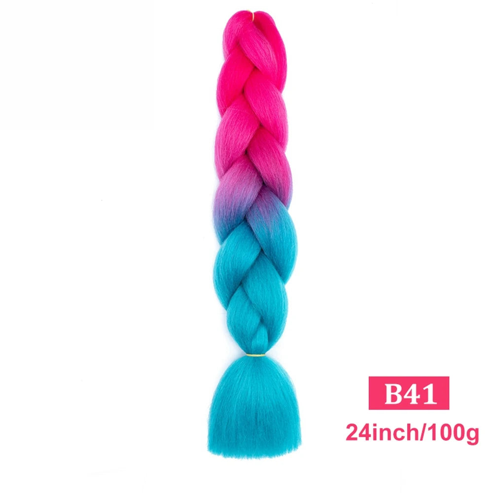 24inch Synthetic Long Braiding Hair Pre Strethced Colorful Ombre Brown Blonde Crochet Jumbo Braids Hair Extensions For Women