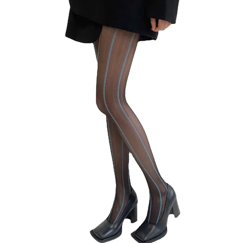 Vintage Sexy Black Vertical Stripes Pattern Stretchy Tights Pantyhose Women's Stockings Gothic Clothes Sexy Women's Underwear