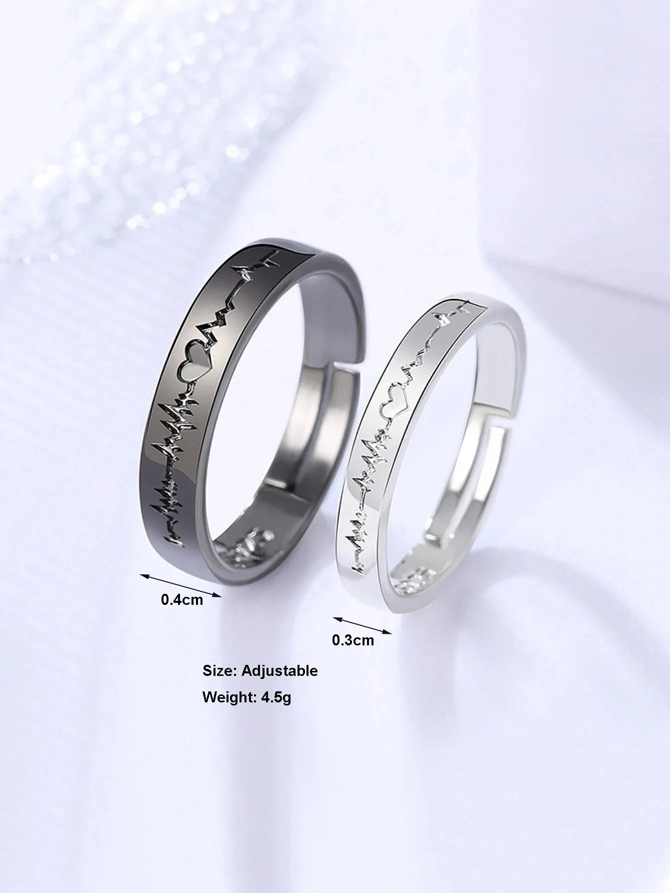 2 Minimalist And Personalized Couple Rings Black And White Love Electrogram Opening A Pair Of Male And Female Student Minimalist