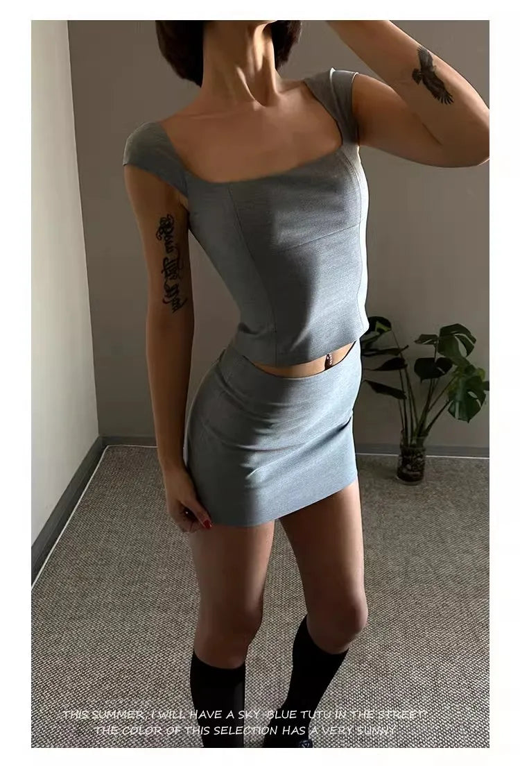 Women Square Neck Rowena Grey Lace Back Corset