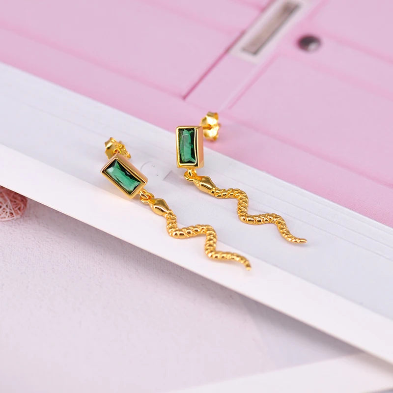 925 Sterling Silver Needle Pave Crystal Snake Type Stud Earrings for Women Simple Cute Animal Earrings Fashion Delicate Jewelry
