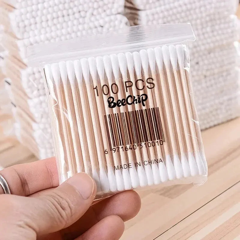 200PCS Wooden Double-Ended Cotton Swabs Make-Up Cleaning Disposable Cotton Swabs Medical Household Hygiene Ear Pulling Viralgem Store