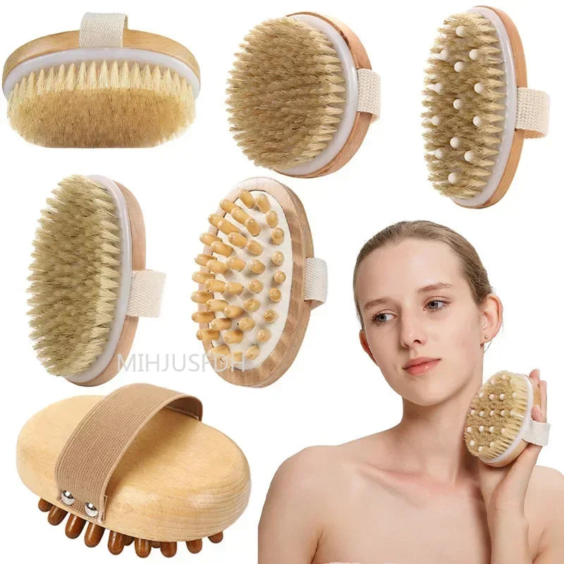 2 In 1 Dry Skin Body Massage Brush Natural Bristle Dead Skin Remover Anti Cellulite Exfoliates Blood Circulation Massage Tools Viralgem Store