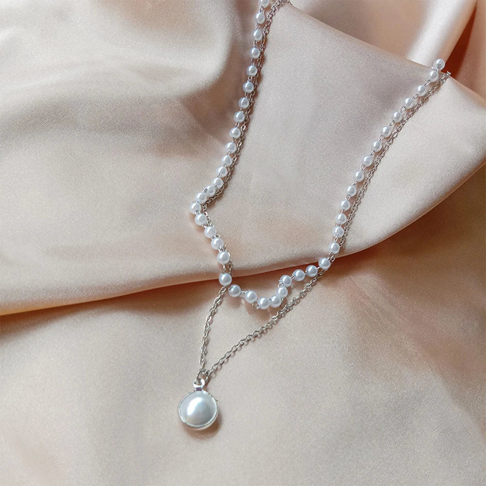 2023 New Fashion Kpop Pearl Choker Necklace Cute Double Layer Chain Pendant For Women Jewelry Girl Gift A0396 Viralgem Store
