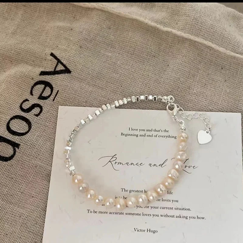 2024 New S925 Sterling Silver Double Layer Pearl Bracelet for Women Girl Design Bead Korean Jewelry Dropshipping Charm Bracelet