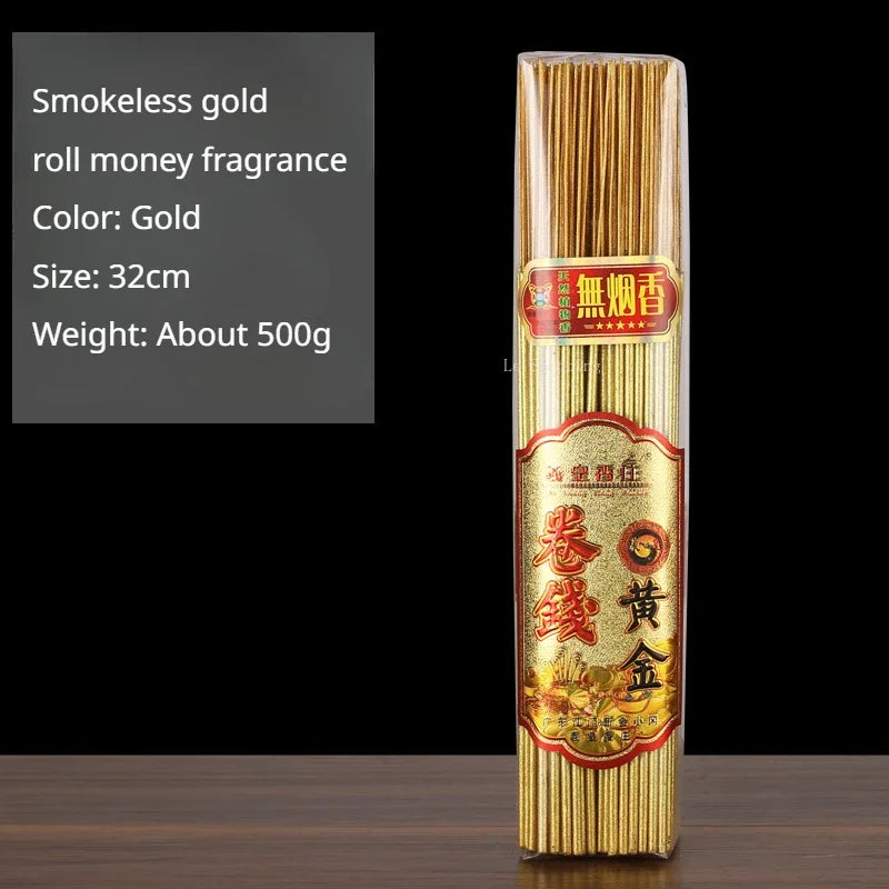 500g Smokeless Thread Incense Gold Roll Money Bamboo Incense Home Worship God of Wealth Incense To Purify The Air Aromatherapy