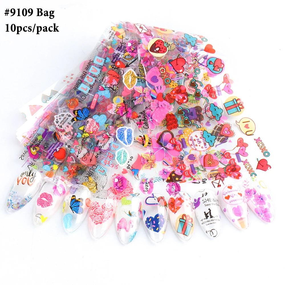 10Pcs Hologram Transfer Foil Nails Laser Stars Holographic Nail Stickers Mermaid Tail Sliders Metallic Gel Polish Wraps NLXKY01