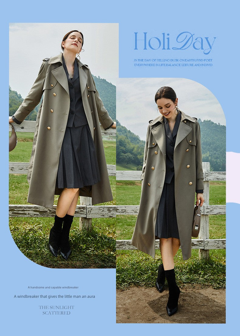 2024 Spring & Fall New Arrival Big Brand Classy C Double Breasted Loose Retro Elegant Mid Length Long Length Trench Coat Outwear Women Viralgem Store