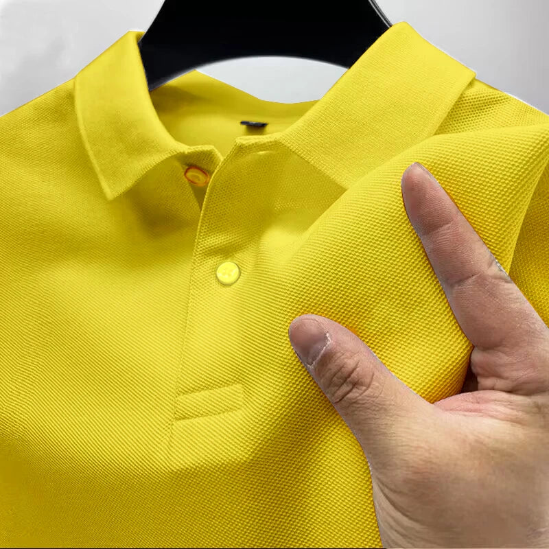 2025 Summer New Men's Short sleeved Solid Color Polo Shirt Breathable and Comfortable Elastic Top Casual Business New Style Viralgem Store