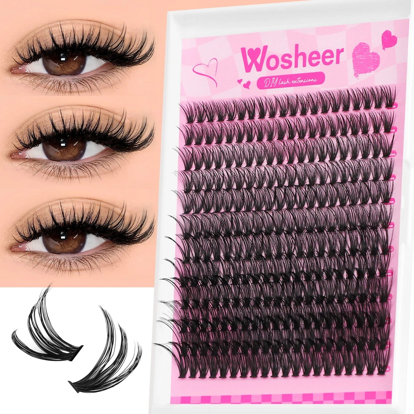 WOSHEER Fluffy Lash Clusters Kit 100D Thick Eyelash Clusters Wispy Individual Lashes 8-18mm Cluster Eyelash Extension Viralgem Store