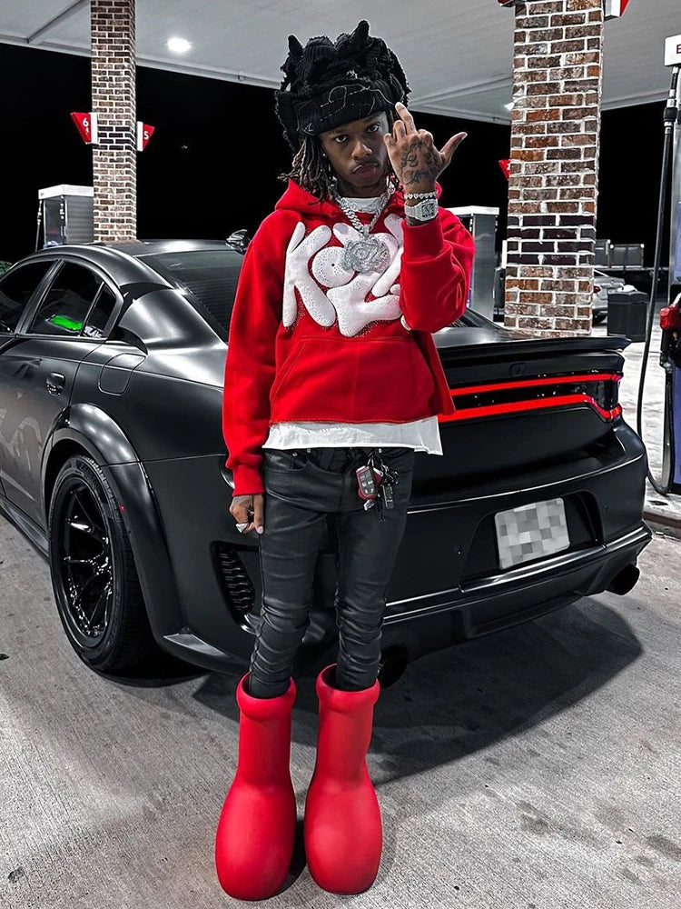 Women Graphic Foaming Printed Hoodies Gothic Long Sleeve Loose Sweatshirts Men Autumn Winter Y2k Punk Hooded Pullovers