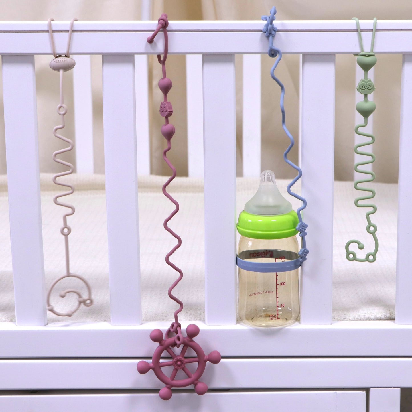 4pcs Adjustable Silicone Pacifier Chain, Teether Toys, Suitable for High Chair, Crib, Baby Gifts,beige