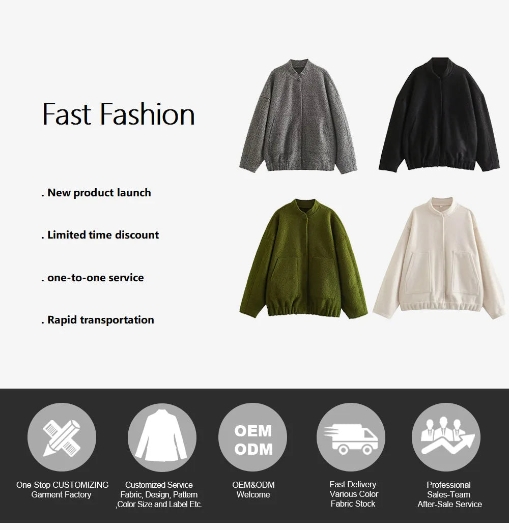 2023 Women Fashion With Pockets Oversized Bomber Jacket Coat Vintage Long Sleeve Snap Button Female