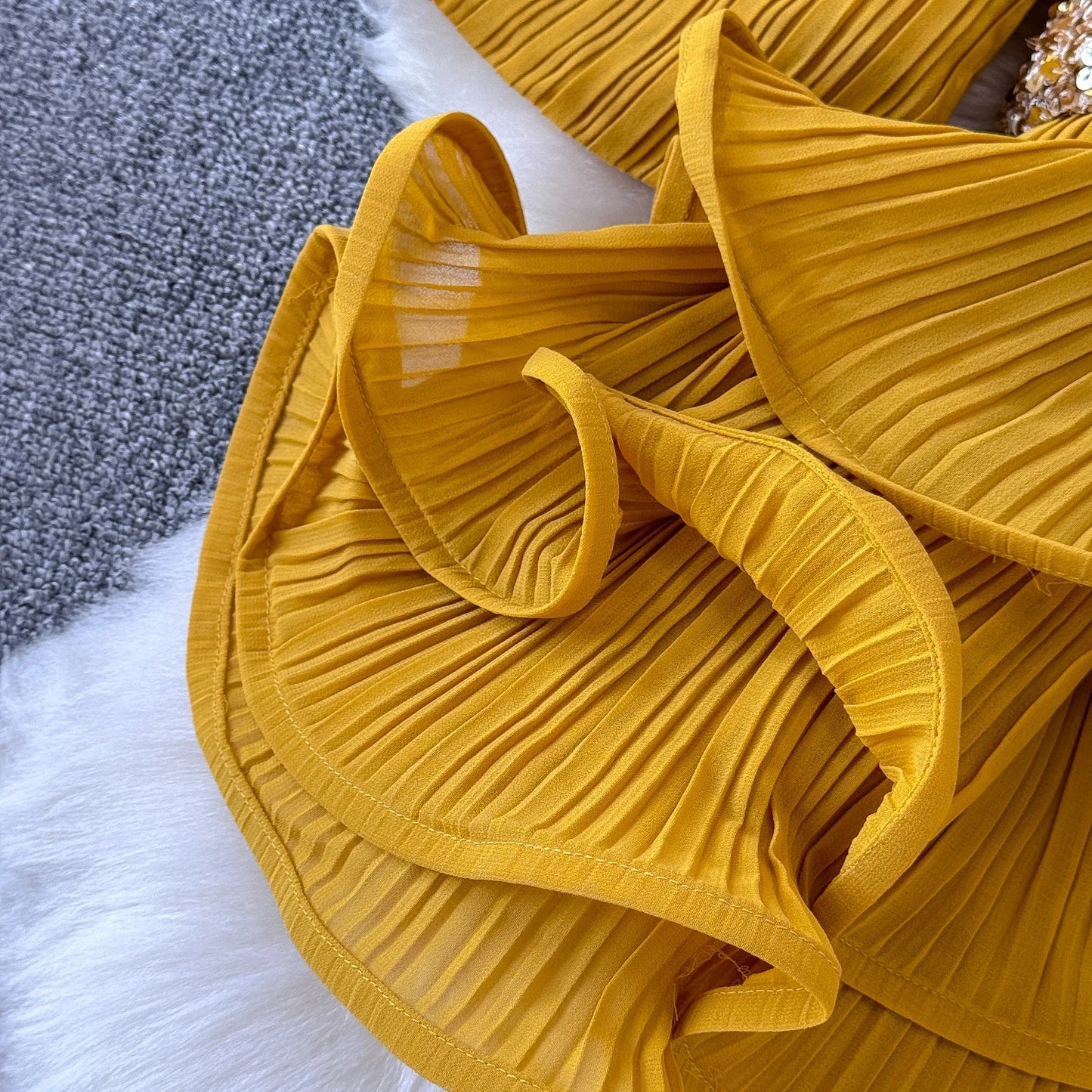 Summer New Light Luxury Sequin Two Piece Skirt Set Women's V-neck Belt Blouse Top+Slim Fit High Waist Wrap Hip Half Skirt Set Viralgem Store