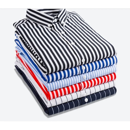 2025 Men's Formal Shirt Striped Shirt Button Lapel Soft Shirt Wedding Black White Red Navy Blue Long Sleeve Clothing XS-6XL