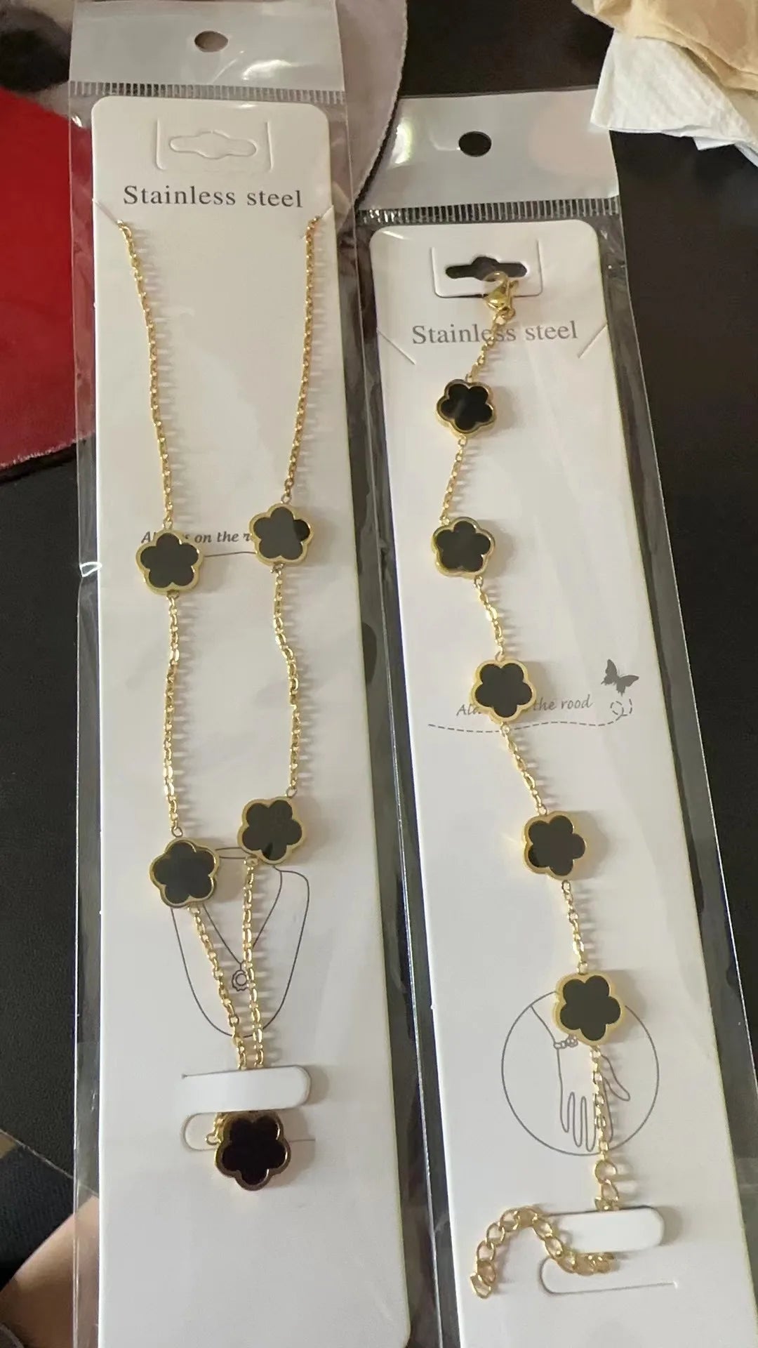 Stainless Steel Non Fading Minimalist Creative Plant Live Leaf Petal Flower Pendant Necklace Earrings Bracelet Jewelry Set Viralgem Store