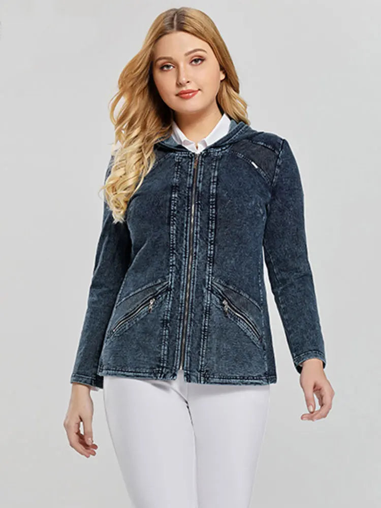 Women's plus Size Casual Denim Jacket Loose Fit Classic Style Button Detailing Long Sleeve Blue Outerwear Viralgem Store