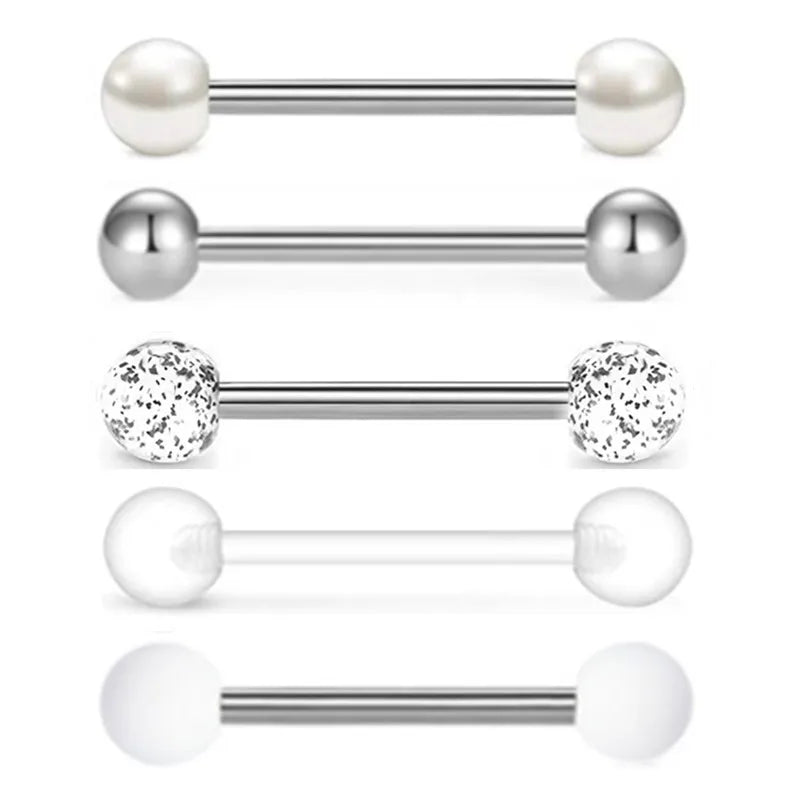 5PCS Acrylic Tongue Piercing Barbell Set Stainless Steel Glitter Tongue Rings Lot 14G Nipple Piercing Bar Bulk Piercing Langue