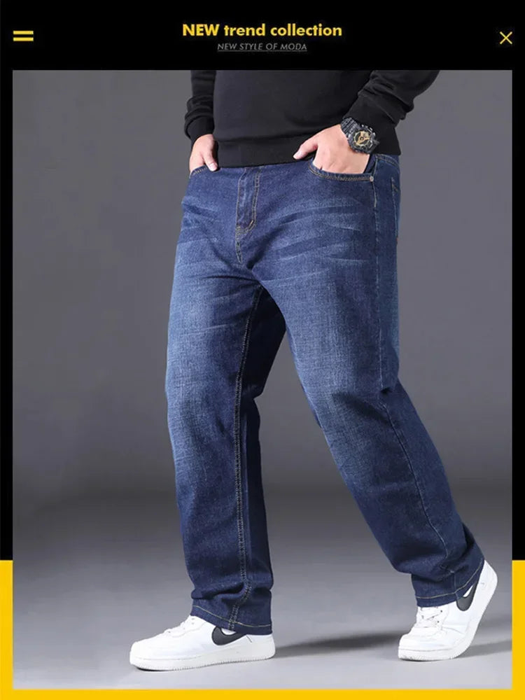 10XL Mens Black Jeans Oversize High Waist Loose Trousers Large Size Husband Plus Size Loose Denim Trousers Blue Male Denim Pants