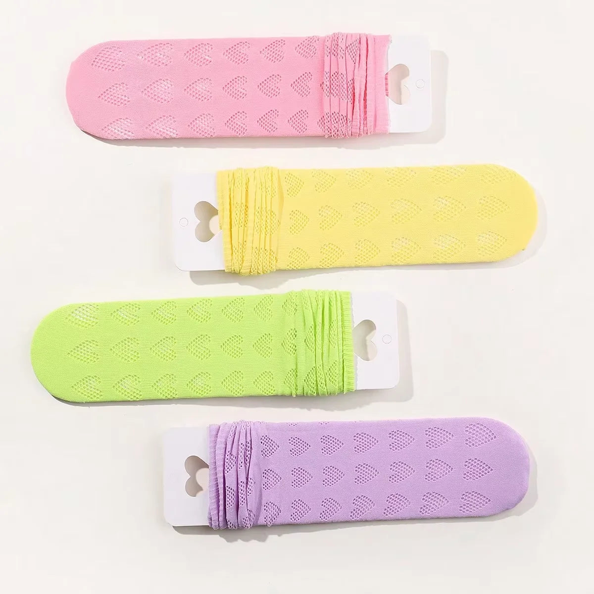 1/4 pairs of girls' dopamine heart hollow  mesh straight socks, lightweight  breathable heart mesh socks, women's long tube