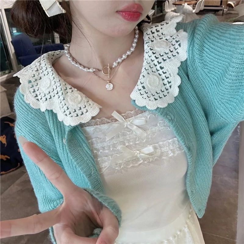 2023 Ropa Mujer Sweet Crop Tops Women's Clothing Bow Lace Sling Vest Tunic Fashion Korean Tanks Summer Sexy Cute Y2k Top 7j530