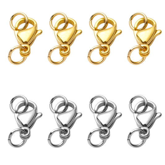 20-40pcs Gold Stainless Steel Lobster Clasps Hooks Connectors Jump Rings For Bracelet Necklace Chain DIY Jewelry Making Findings
