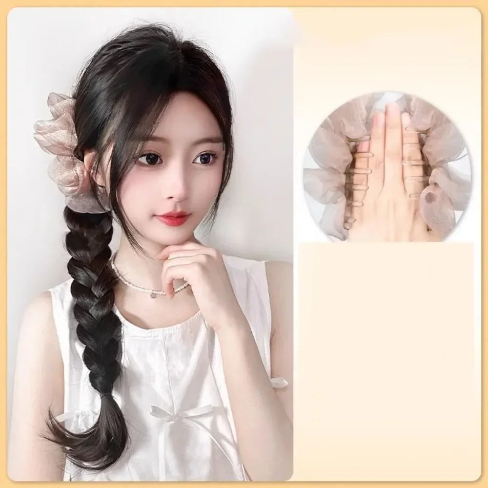 Synthetic Fashion Female Simulated Ponytail Braid Wig Bowknot Mesh Clip Natural Fluffy Fried Dough Twists Braid Viralgem Store
