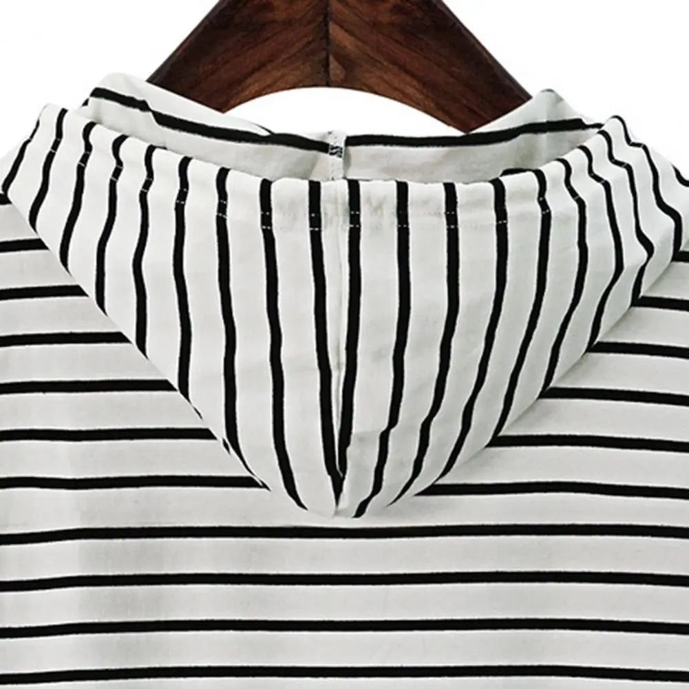 XL-5XL Women Dress Hooded Drawstring Sports Style Short Sleeves Striped Plus Size Loose Fit Summer Casual Dress vestido feminino Viralgem Store