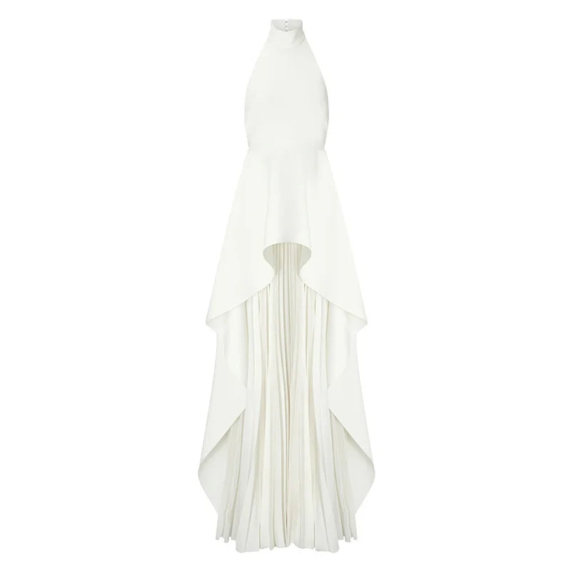 TWOTWINSTYLE Sexy Two Piece Set Women Halter Sleeveless Open Back Top High Waist Pleated Maxi Skirt Slim Women's Suit Summer New