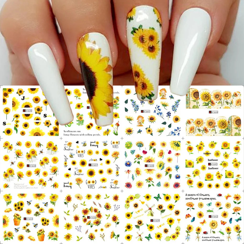 12 Design Floral Nail Art Stickers Water Decals Transfer Summer Painting Flower Leaf Rose Manicure Decoration Nail Sliders Wraps