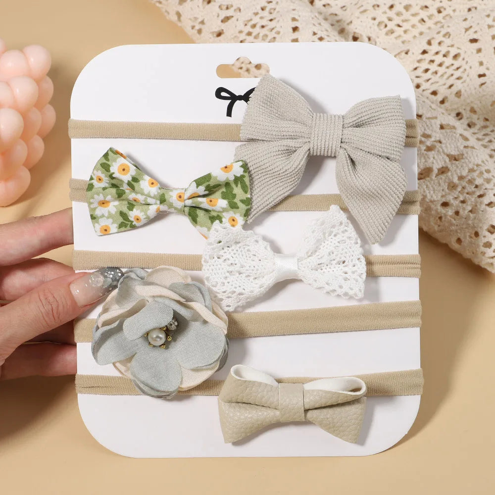 5Pcs/Set Baby Flower Bows Headband for Girls Children Elastic Hair Bands New Born Hairband Soft Toddler Cute Hair Accessories