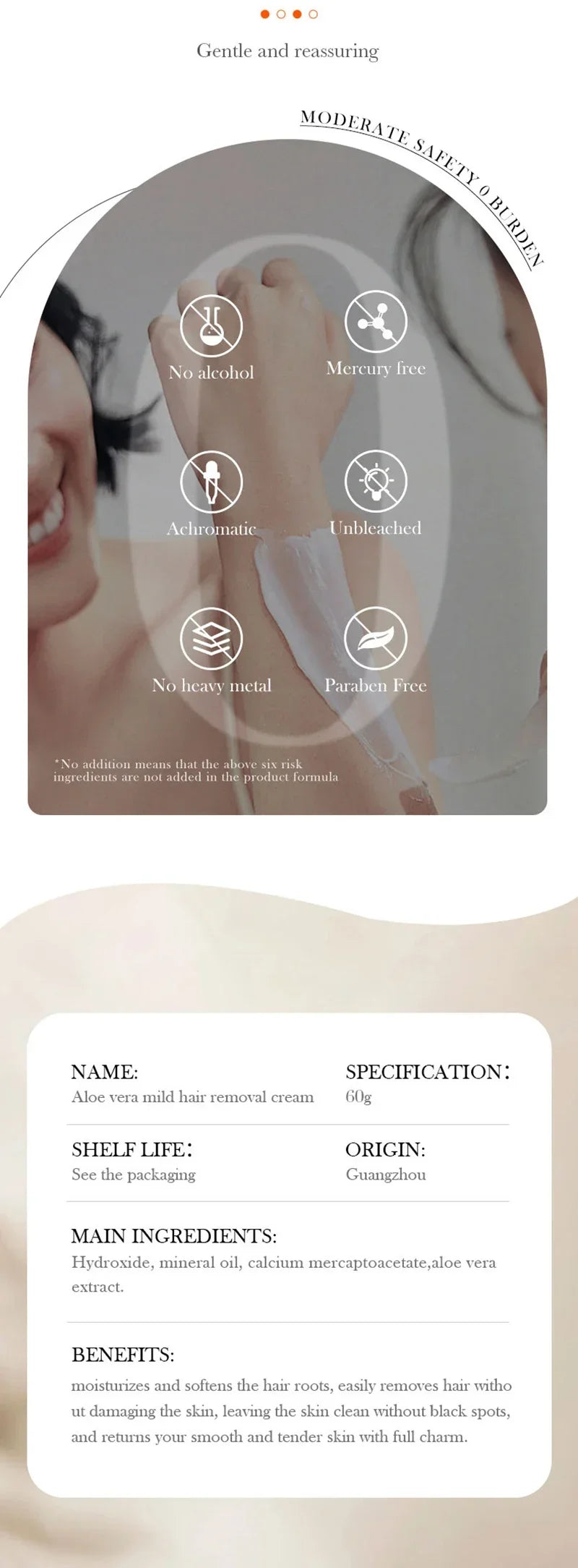 Aloe Hair Removal Cream Painless Hair Remover Semi-Permanent Intimate Areas Growth Inhibitor Depilatory Armpit  Arm Body Care