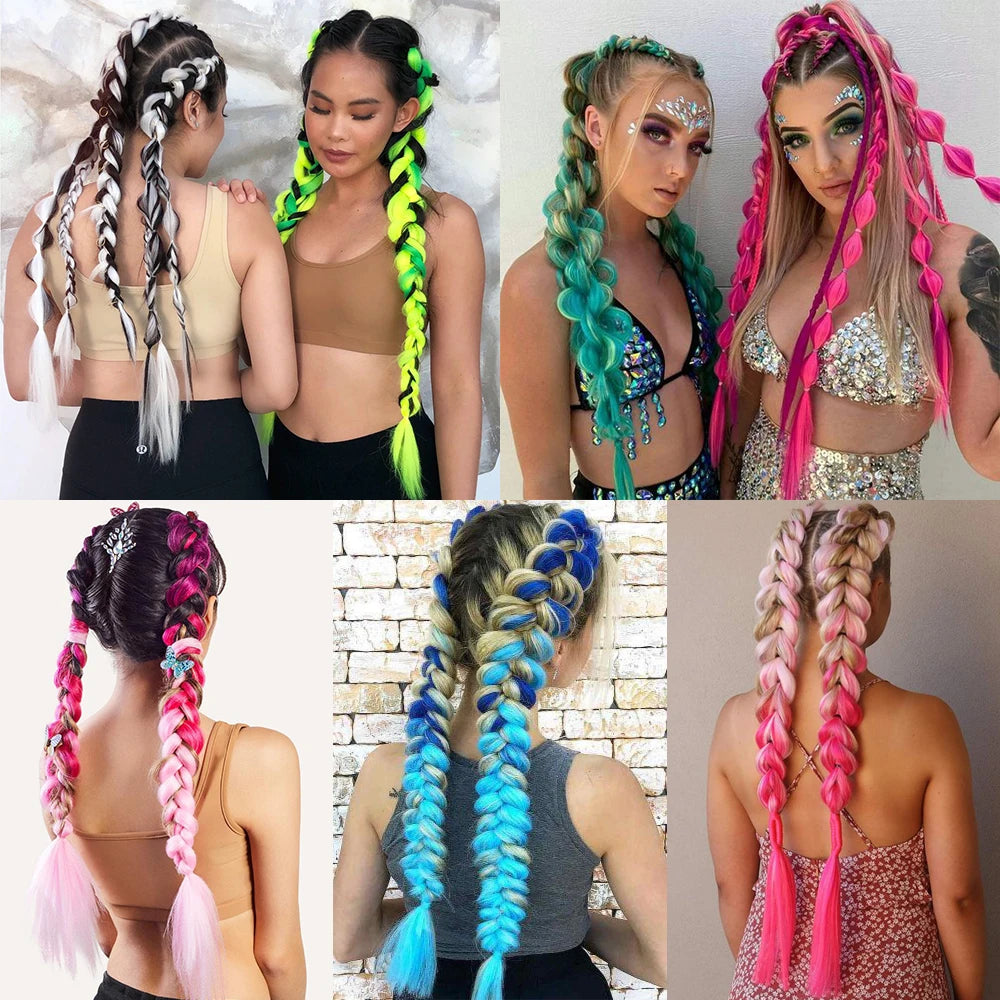 24 Inches Synthetic Braiding Hair Ombre Braiding Hair Packs Jumbo Braid Hair For Women Wholesale DIY Hairstyle Blue Purple Pink