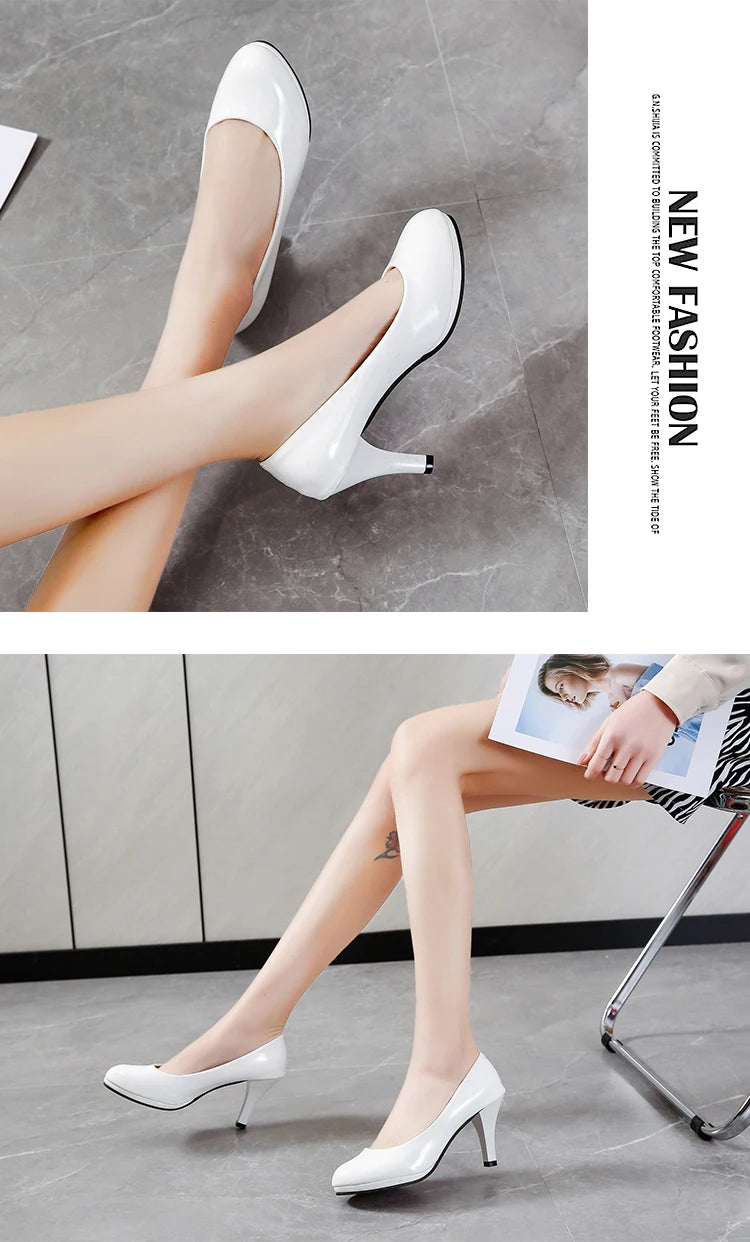 2024 High Heels Shoes Women White Wedding Shoes Thick High Heels Fashion Party Pumps Footwear Yellow Red Big Size 35-41