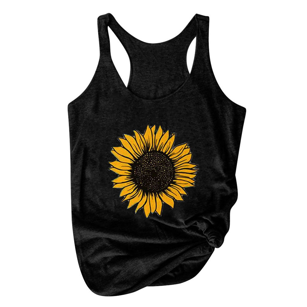 Women Plus Size Summer Sunflower Print Round Neck Sleeveless T-Shirt Top Tank New Fashion Simple Versatile Women'S Clothing 2023