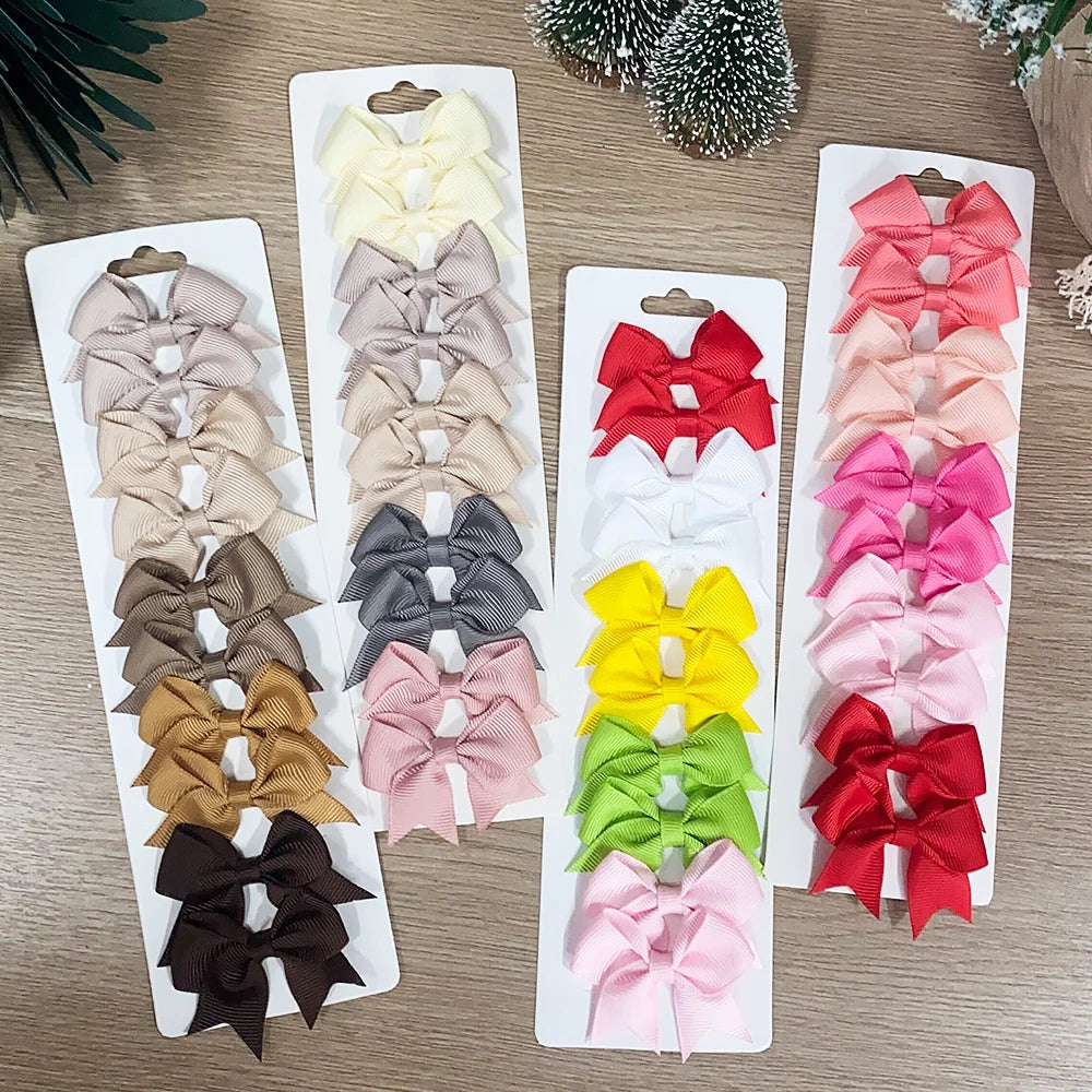 10Pcs/Set Solid Color Kids Bows Hair Clips for Baby Girls Handmade Ribbon Bowknot Hairpin Barrettes New Year Hair Accessories Viralgem Store